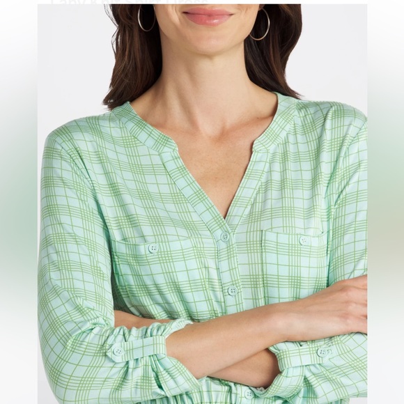 41 HAWTHORN Lany Knit Shirt Dress - Color Light Blue/Green - Size M - Picture 2 of 7